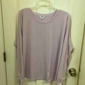 crown & ivy Lilac Long Sleeve Pullover with Gathered Cuffs